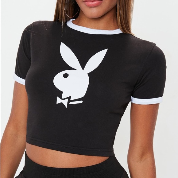 Playboy x Missguided Black Logo Cropped T Shirt - Picture 2 of 3